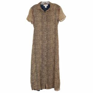 Vintage Robbie Bee Leopard Silk Button Front Maci Dress Sz 6